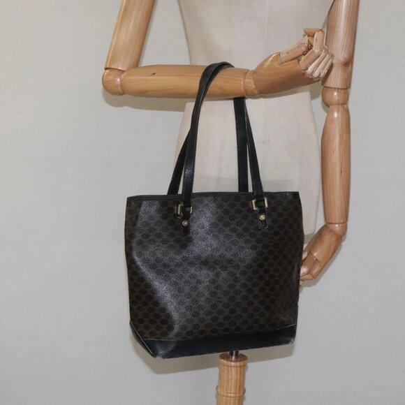 CELINE Macadam Canvas Tote Bag PVC Leather Black Auth BD844 - Picture 3 of 16